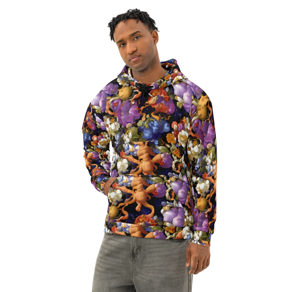 Blooming Cosmos on Cotton Hoodie — Left Front