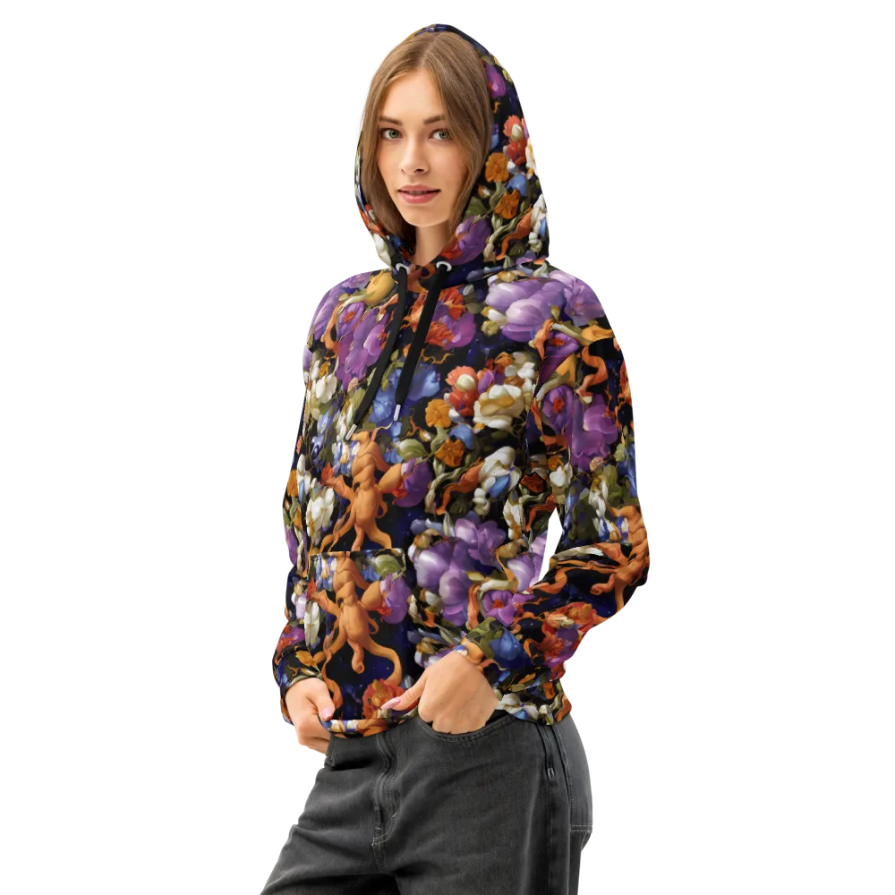 Blooming Cosmos on Cotton Hoodie — Left Front