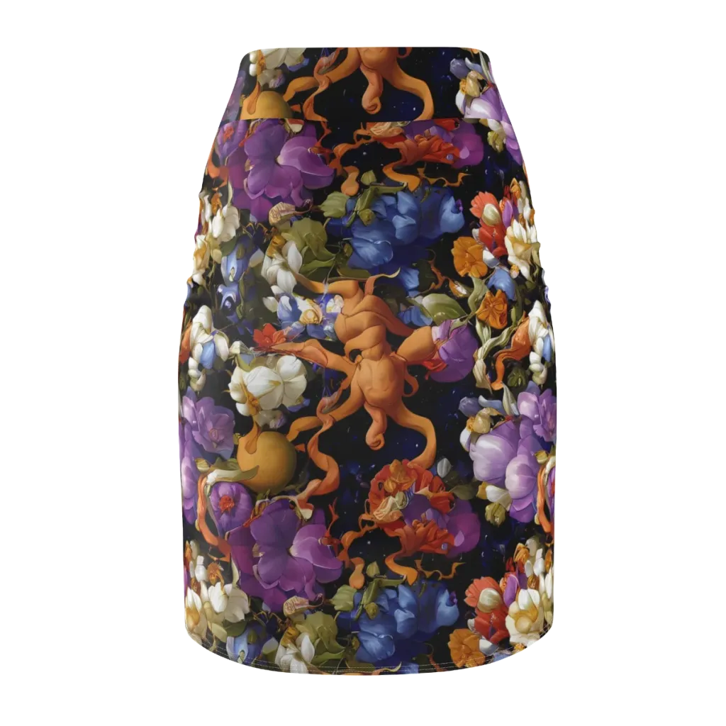 Blooming Cosmos on Pencil Skirt — Back