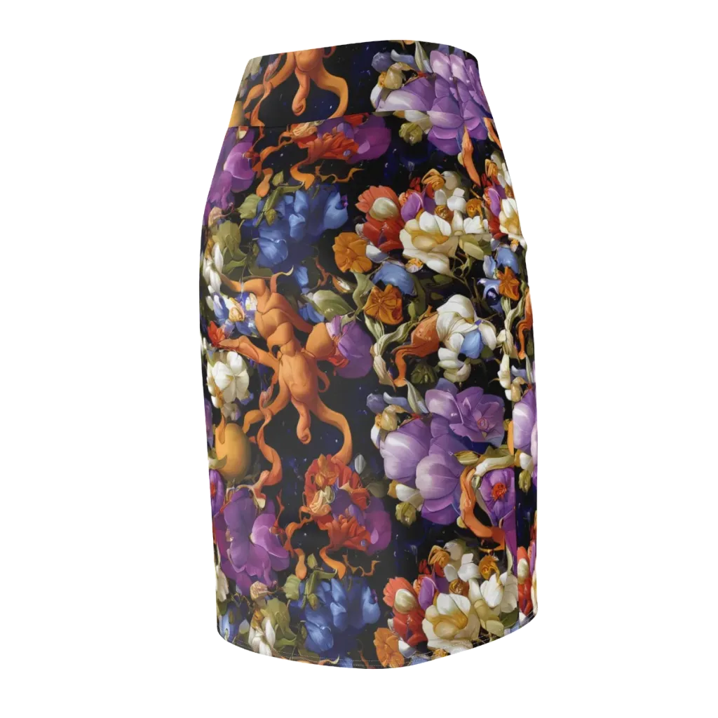Blooming Cosmos on Pencil Skirt — Back Side