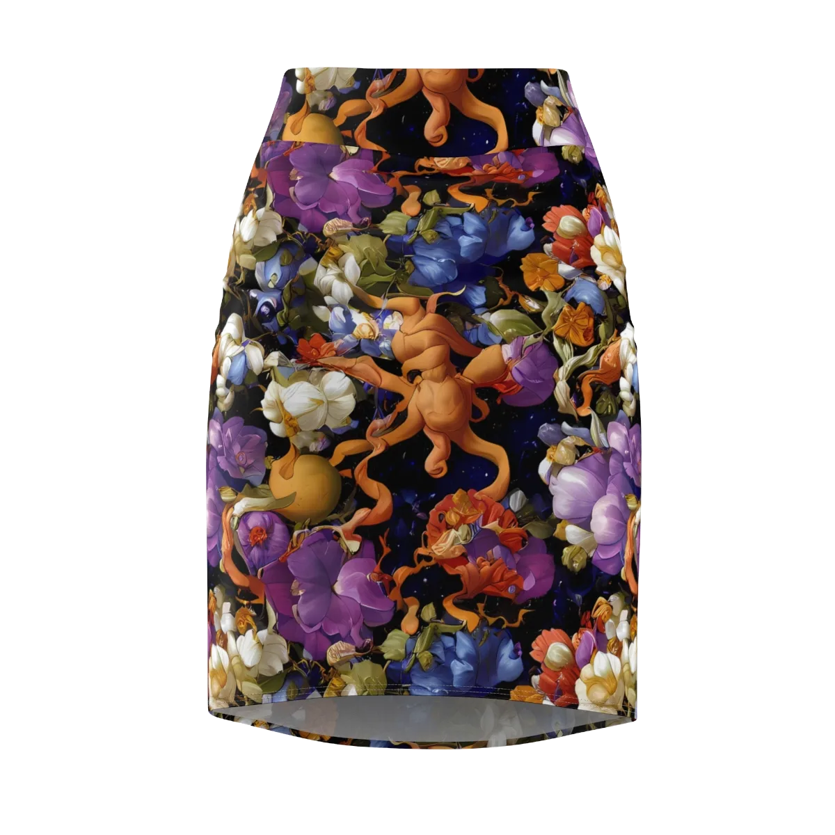 Blooming Cosmos on Pencil Skirt — Front
