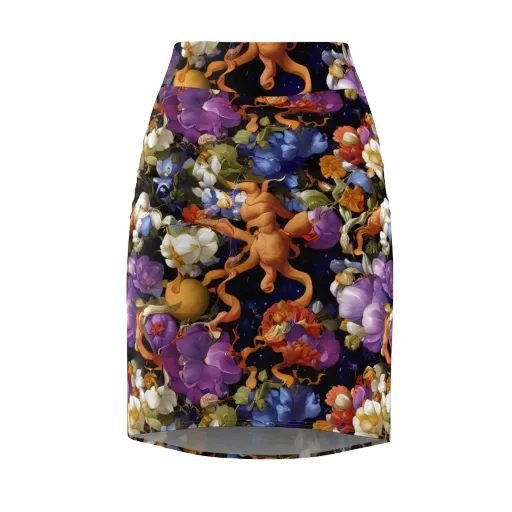 Blooming Cosmos on a Pencil Skirt