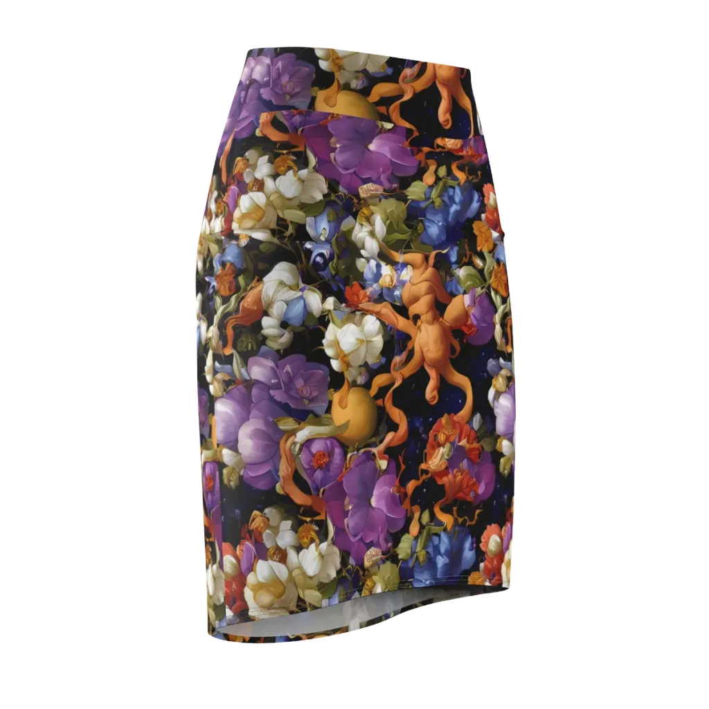 Blooming Cosmos on Pencil Skirt — Front Side