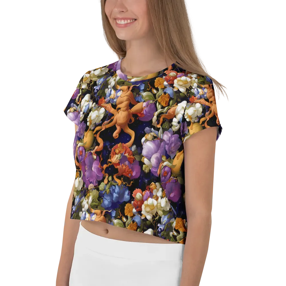 Blooming Cosmos on Crop Tee — Left