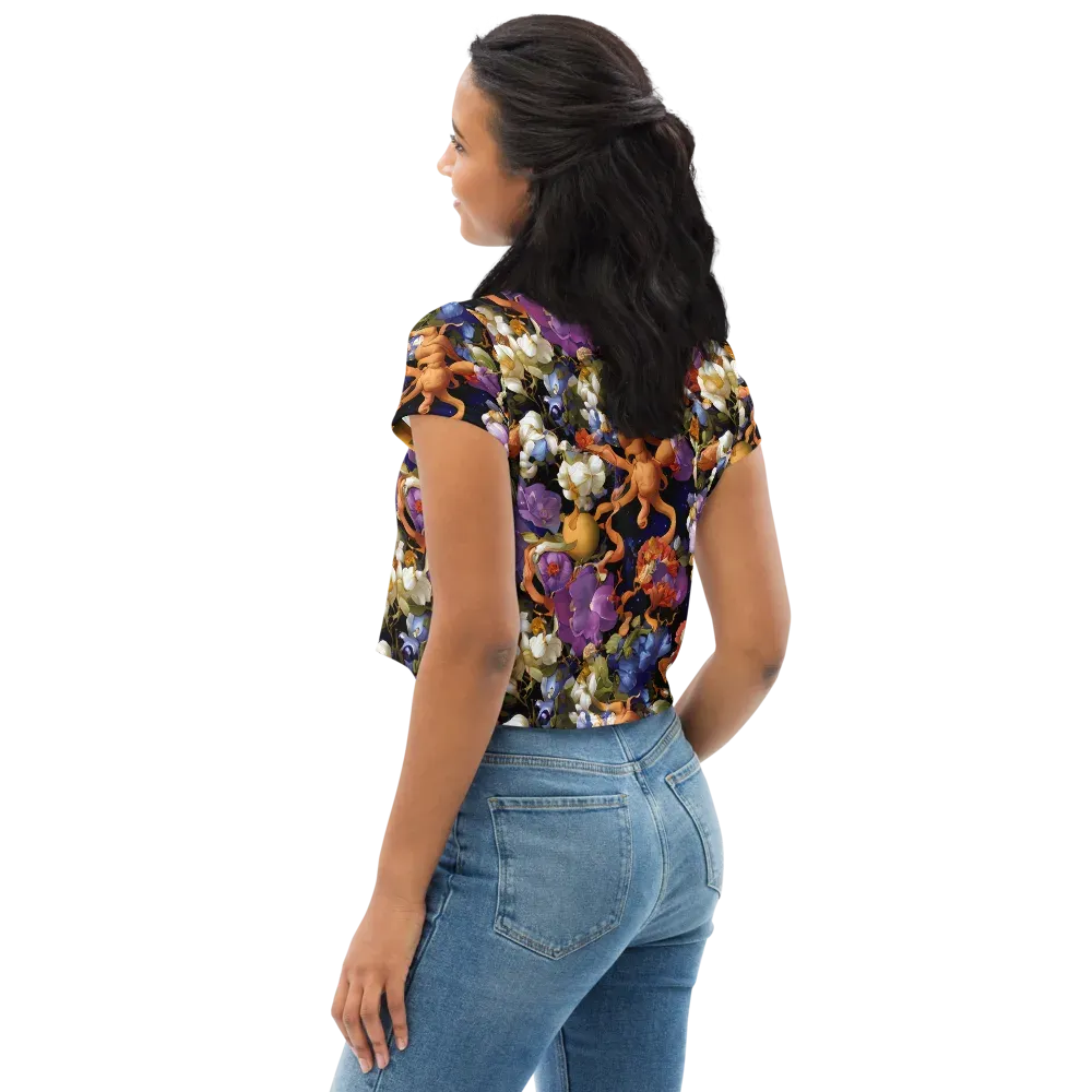 Blooming Cosmos on Crop Tee — Left Back