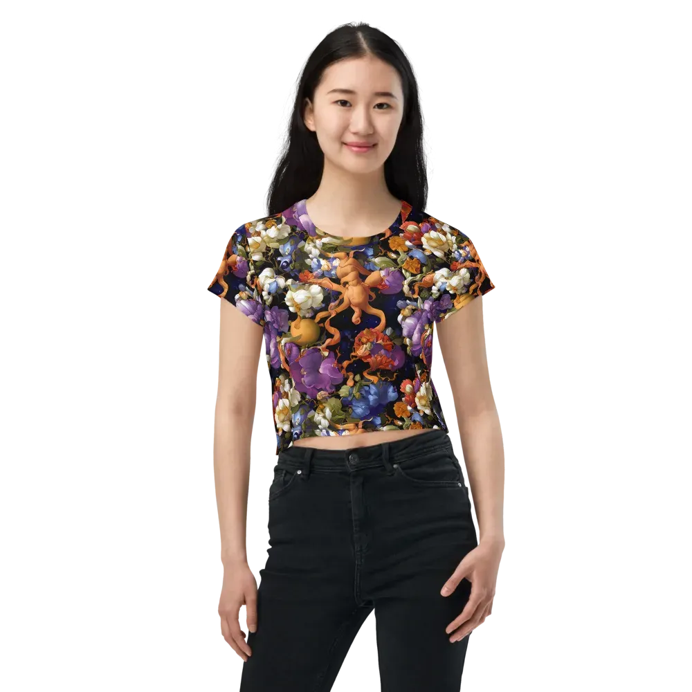 Blooming Cosmos on Crop Tee — Front