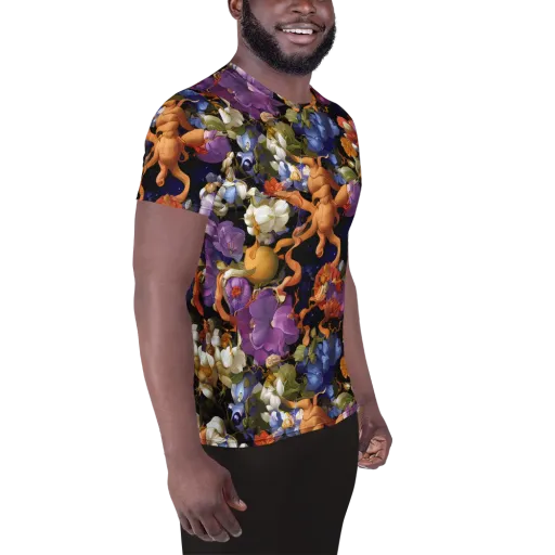 Blooming Cosmos on a Men's Athletic T-Shirt