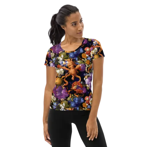 Blooming Cosmos on a Women's Athletic T-Shirt
