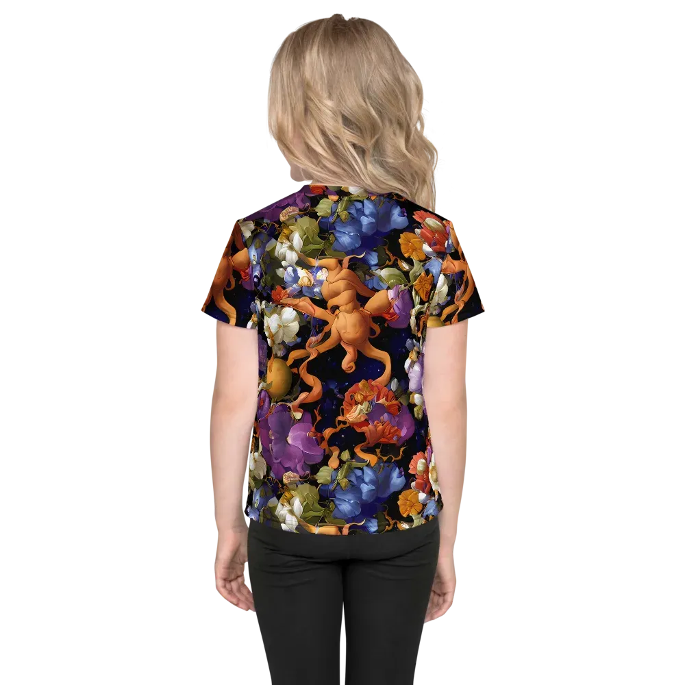 Blooming Cosmos on Kids Crew Neck T-Shirt — Back