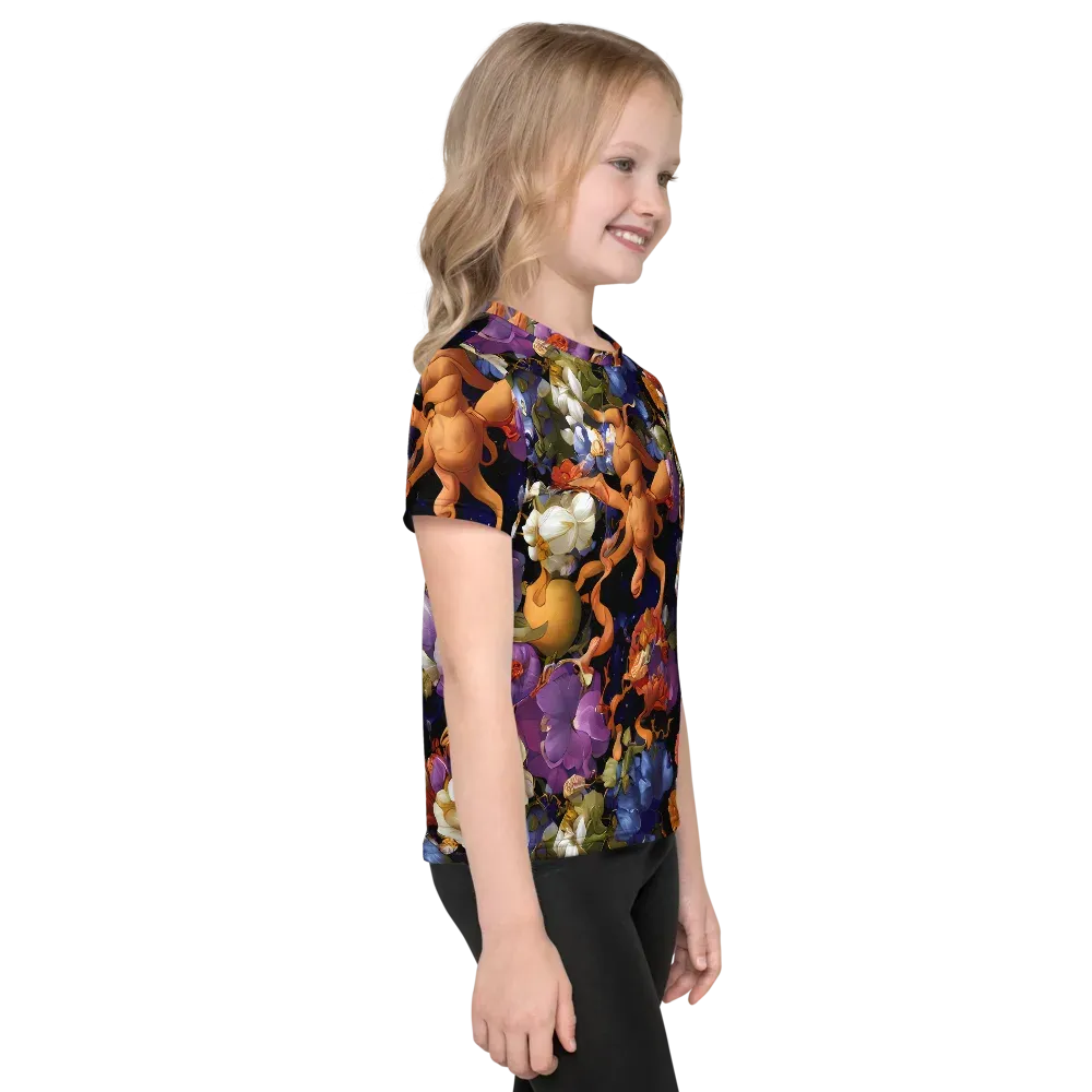 Blooming Cosmos on Kids Crew Neck T-Shirt — Right