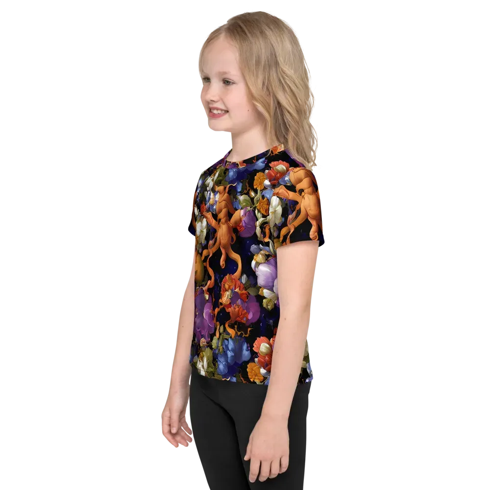 Blooming Cosmos on Kids Crew Neck T-Shirt — Left