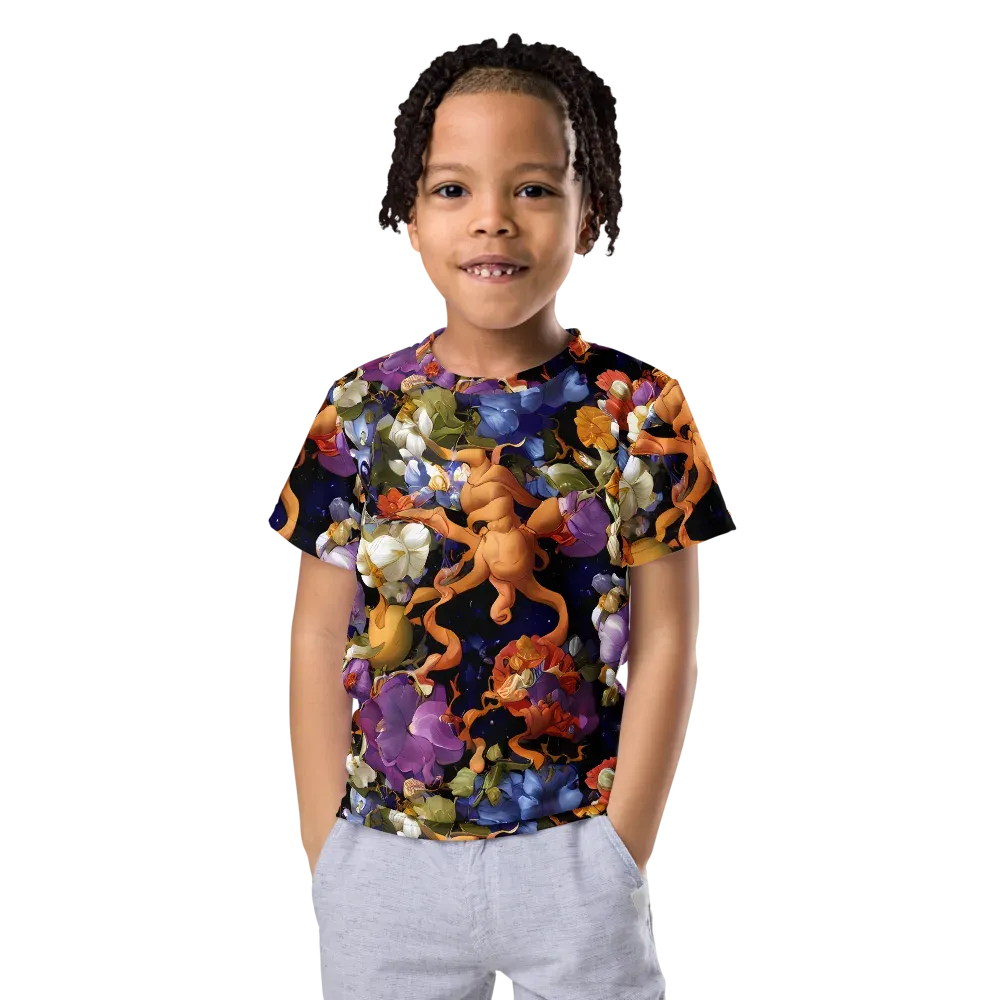 Blooming Cosmos on Kids Crew Neck T-Shirt — Front