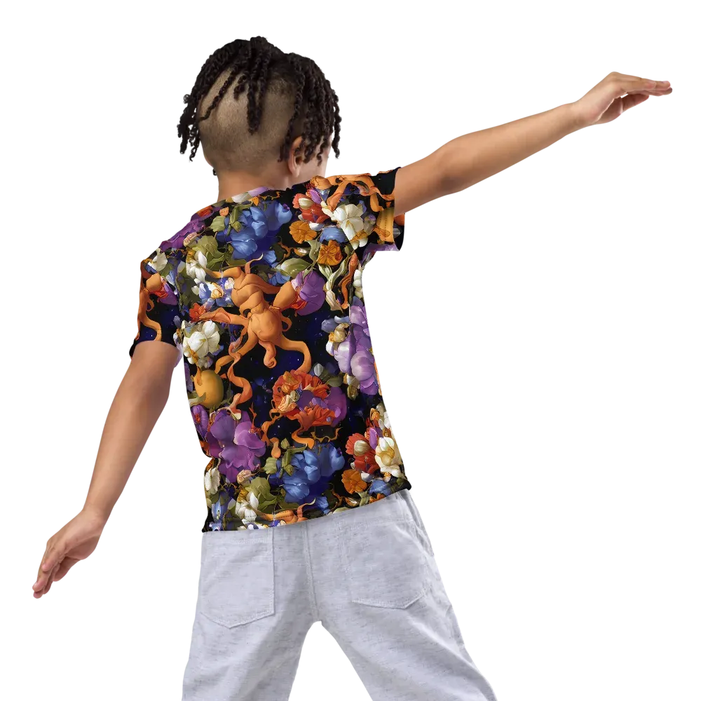 Blooming Cosmos on Kids Crew Neck T-Shirt — Back
