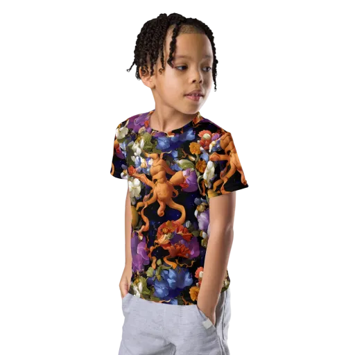 Blooming Cosmos on a Kids Crew Neck T-Shirt