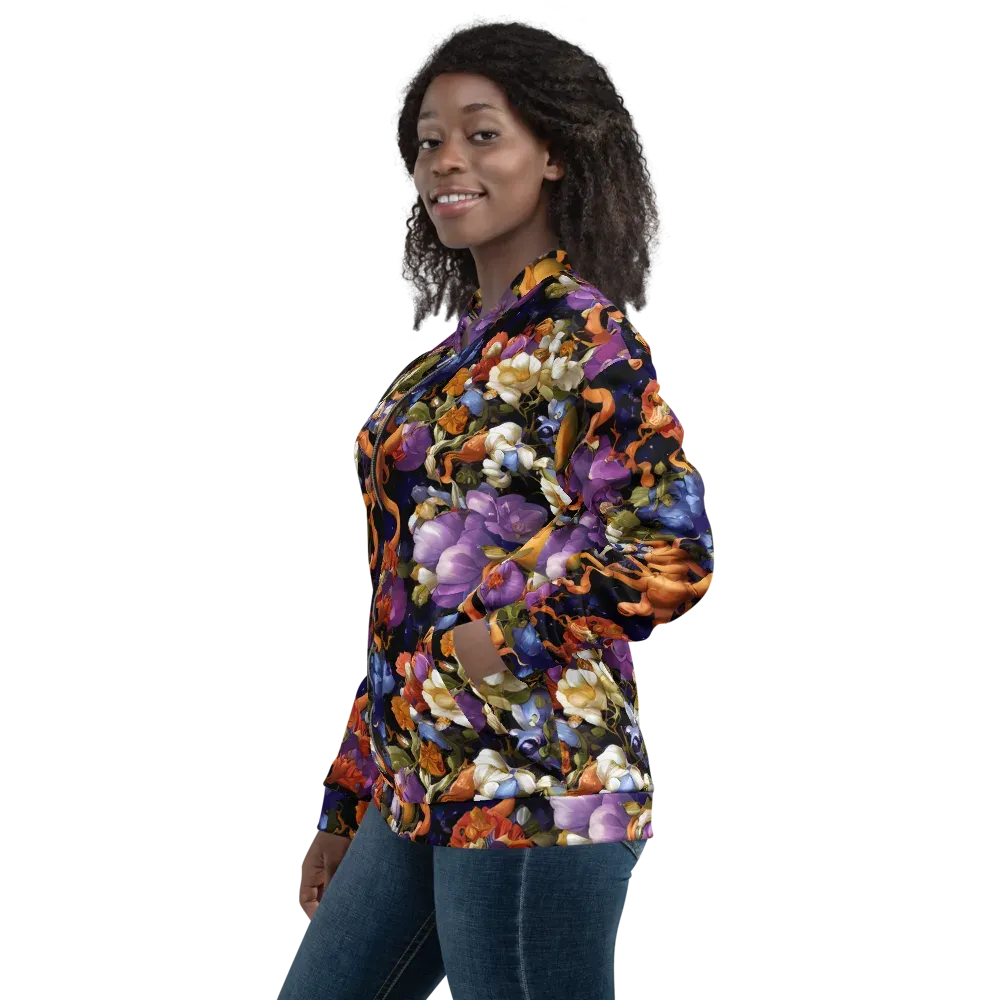 Blooming Cosmos on Bomber Jacket — Left