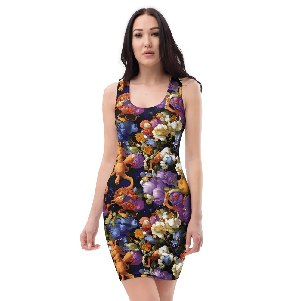 Blooming Cosmos on Bodycon Dress — Front