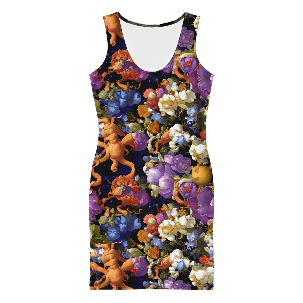 Blooming Cosmos on Bodycon Dress — Front