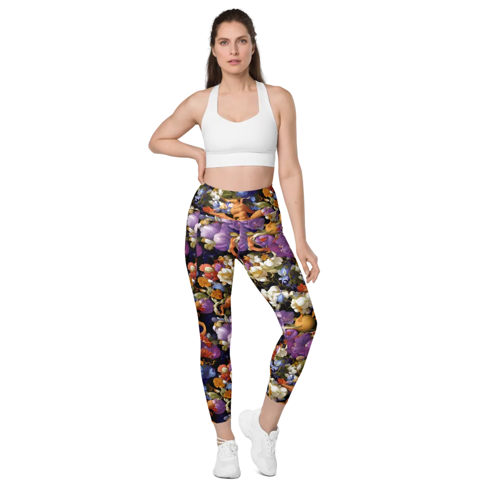Blooming Cosmos on Leggings with Pockets — Front