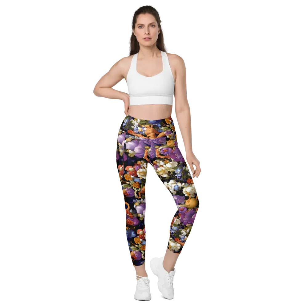 Blooming Cosmos on Leggings with Pockets — Front
