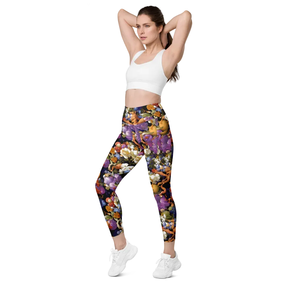 Blooming Cosmos on Leggings with Pockets — Left Front