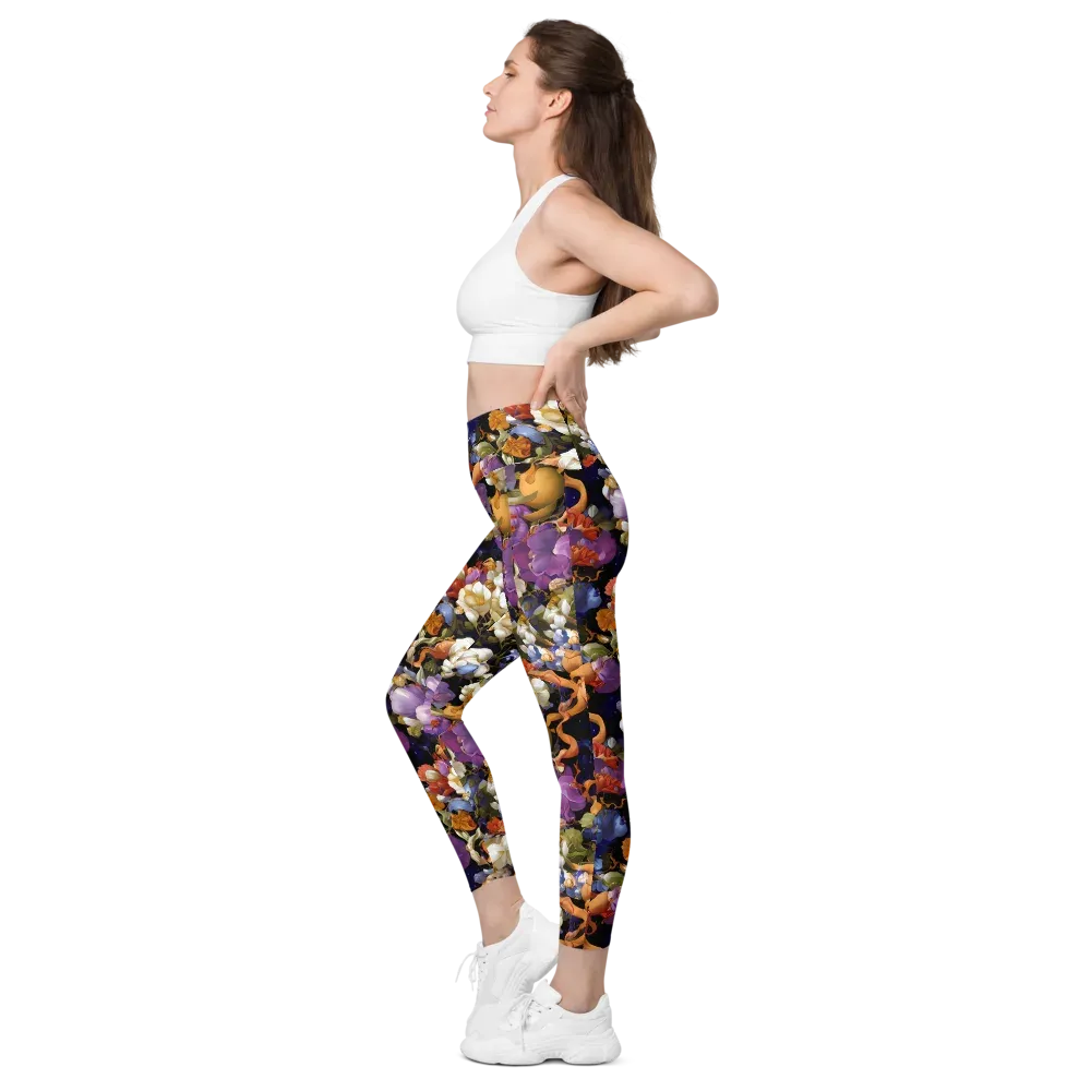 Blooming Cosmos on Leggings with Pockets — Left