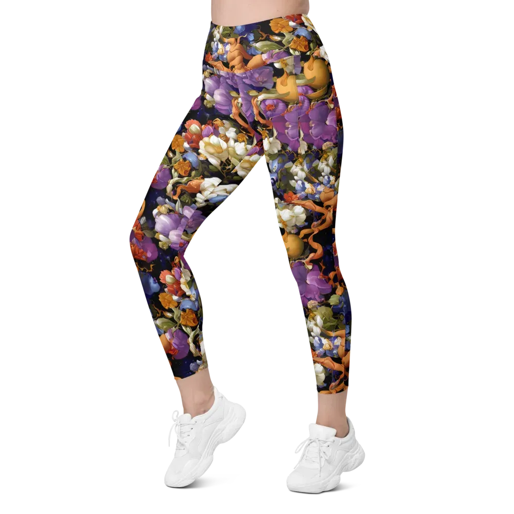 Blooming Cosmos on Leggings with Pockets — Left Front
