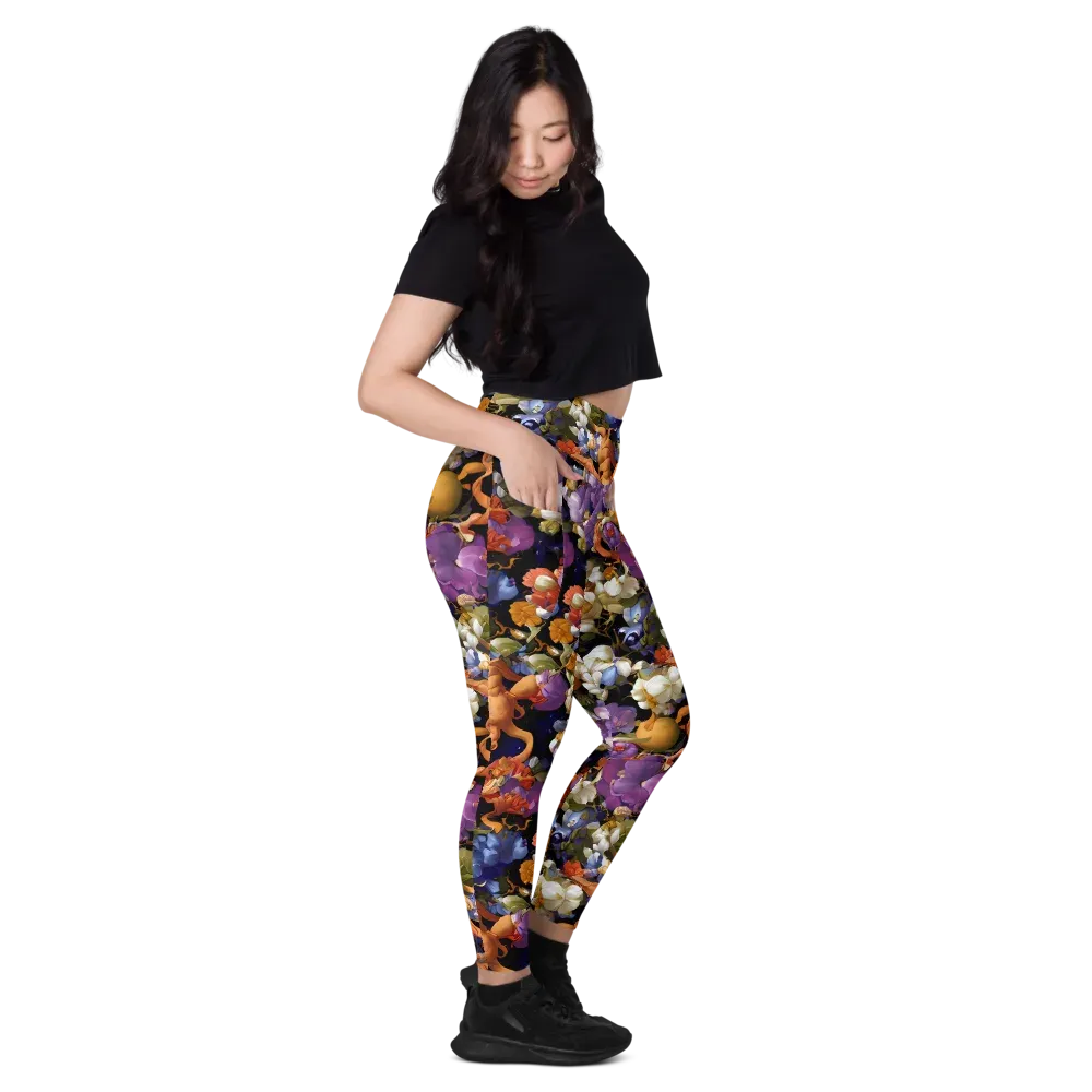 Blooming Cosmos on Leggings with Pockets — Right