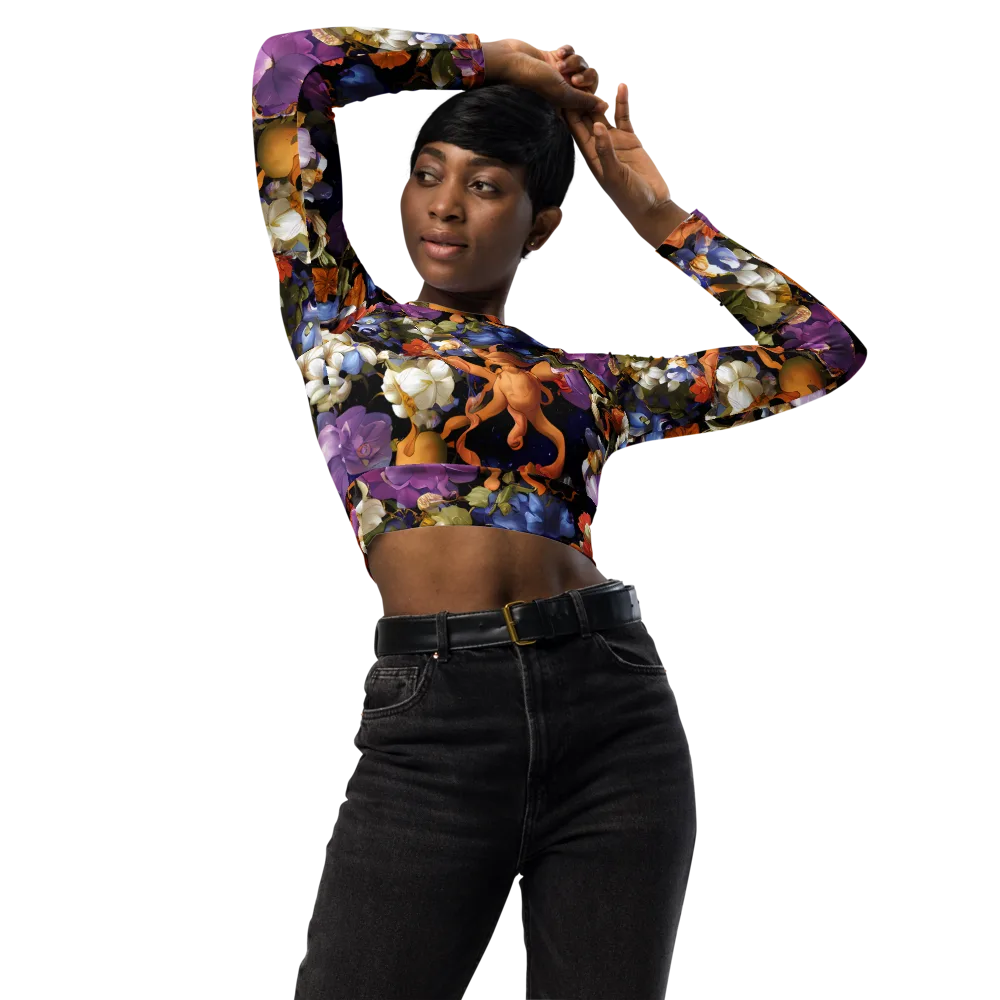 Blooming Cosmos on Long Sleeve Crop Top — Front