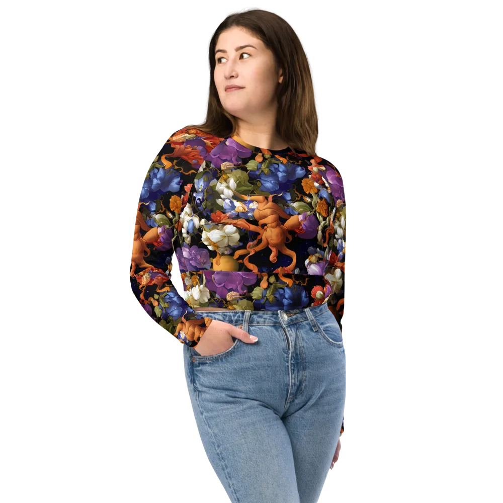 Blooming Cosmos on Long Sleeve Crop Top — Front