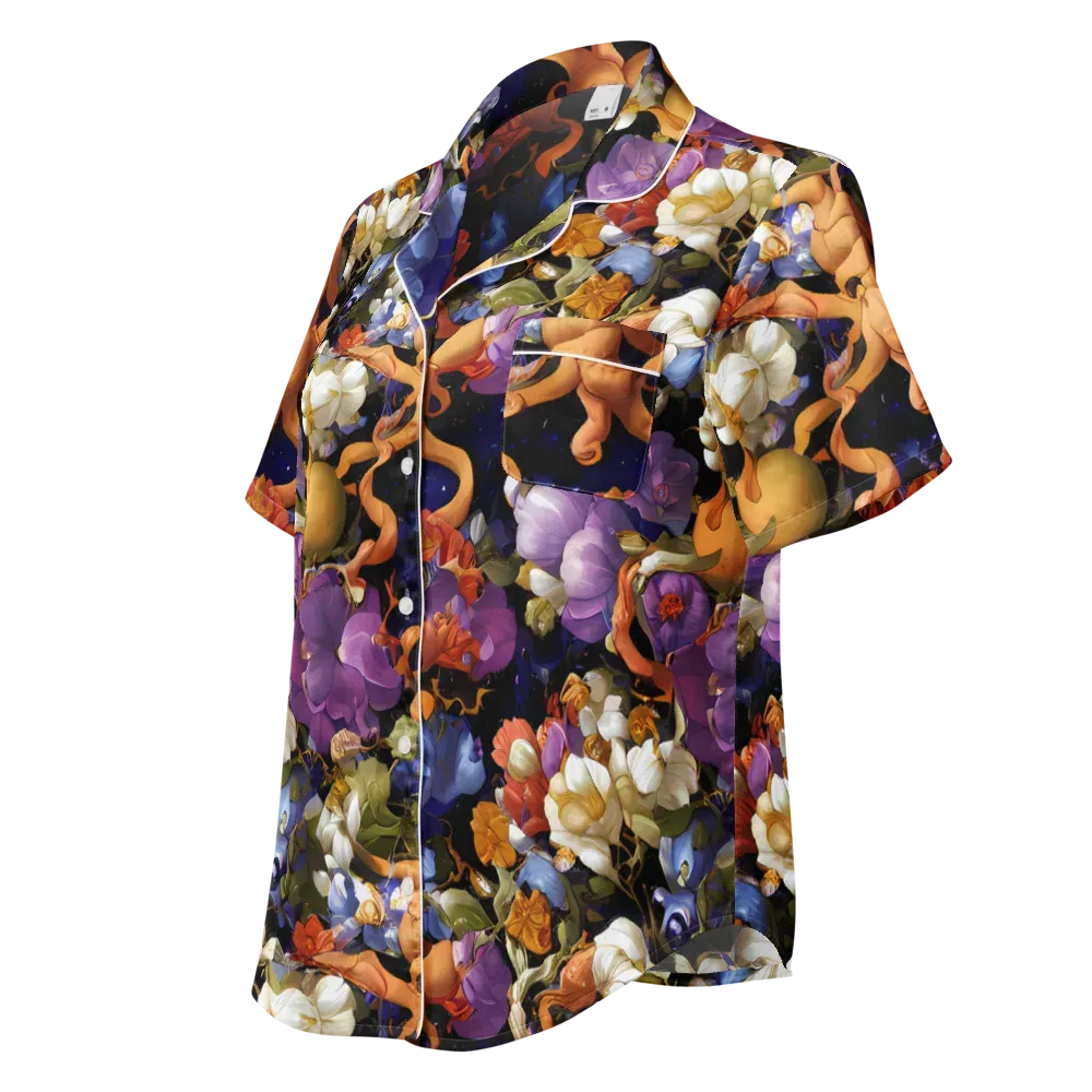 Blooming Cosmos on Women's Short Sleeve Pajama Top — Left Front