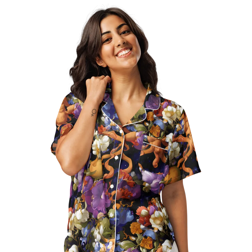 Blooming Cosmos on Women's Short Sleeve Pajama Top — Front