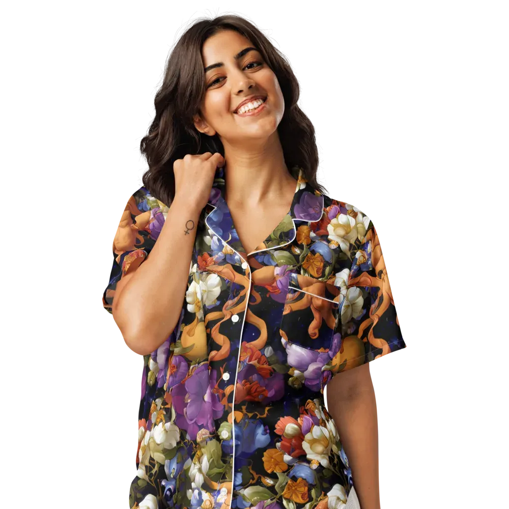 Blooming Cosmos on Women's Short Sleeve Pajama Top — Front