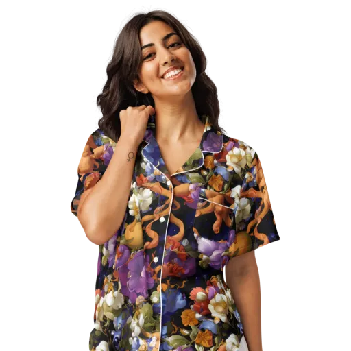 Blooming Cosmos on a Women's Short Sleeve Pajama Top