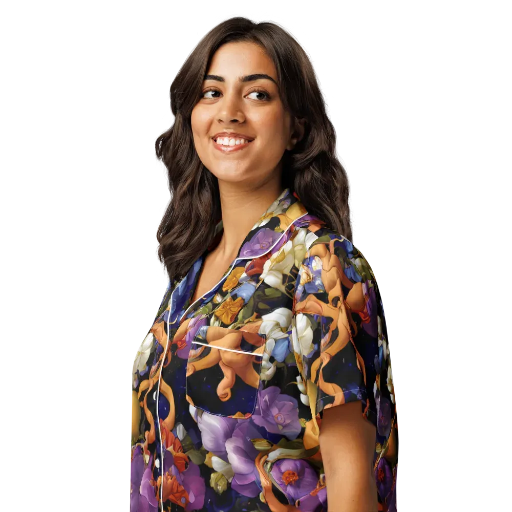 Blooming Cosmos on Women's Short Sleeve Pajama Top — Left Front