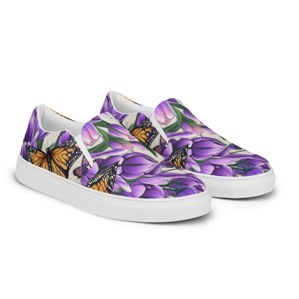 Tulip Wingbeat on Men's Slip-On Canvas Shoes — Right Front