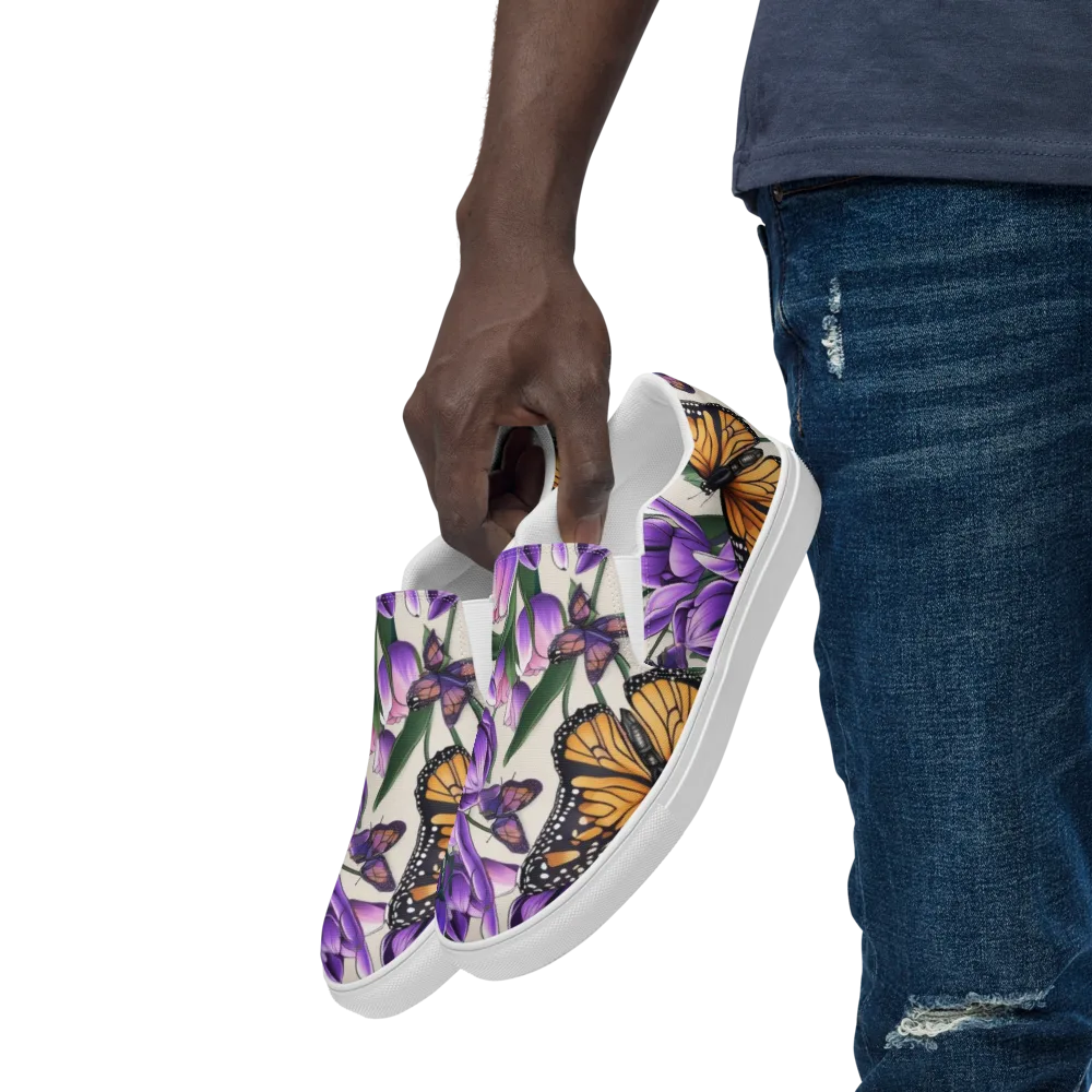 Tulip Wingbeat on Men's Slip-On Canvas Shoes — Left Front