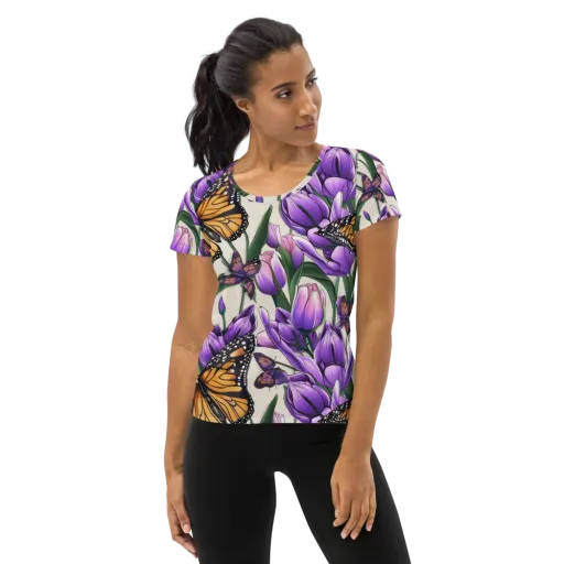 Tulip Wingbeat on a Women's Athletic T-Shirt