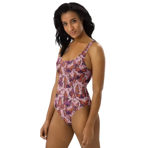 Mauve Migration on a One-Piece Swimsuit