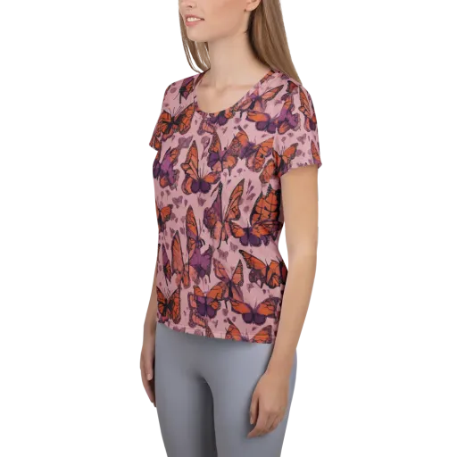 Mauve Migration on a Women's Athletic T-Shirt