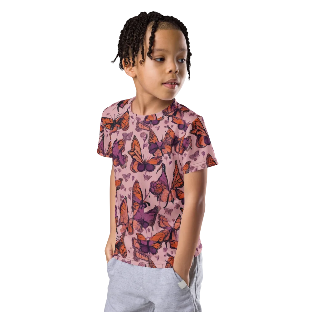 Mauve Migration on Kids Crew Neck T-Shirt — Left Front