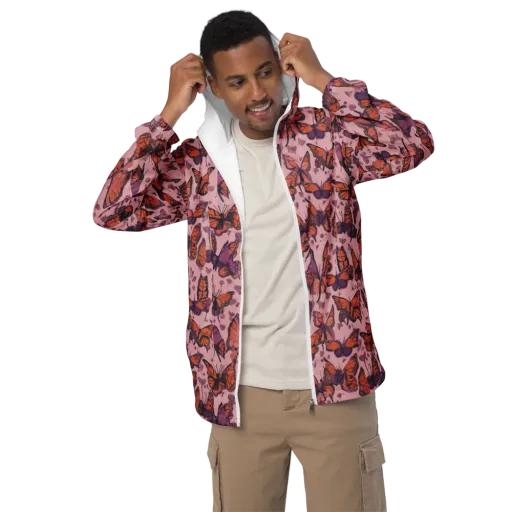 Mauve Migration on a Men's Windbreaker