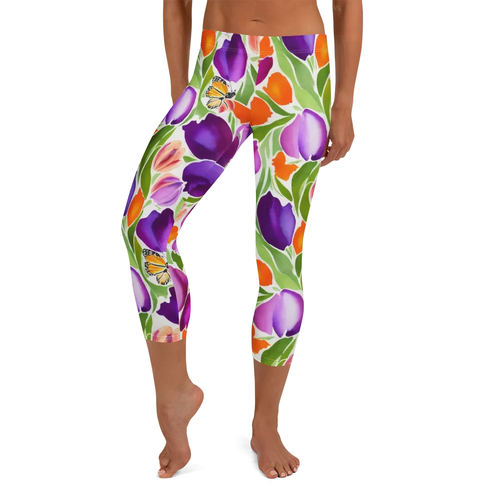 Tulip Carnival on Capri Leggings — Front