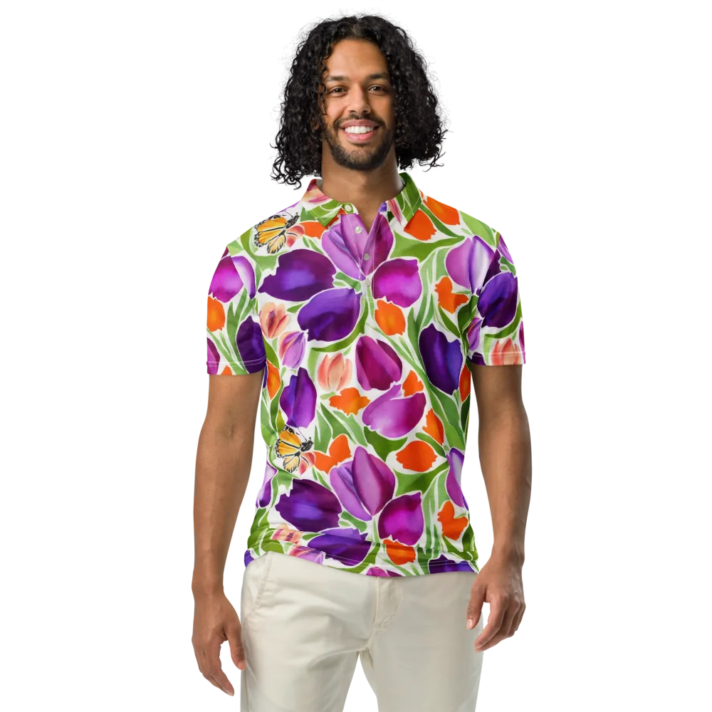 Tulip Carnival on Men's Slim Fit Polo Shirt — Front