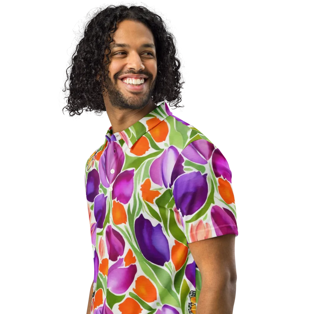 Tulip Carnival on Men's Slim Fit Polo Shirt — Left Front
