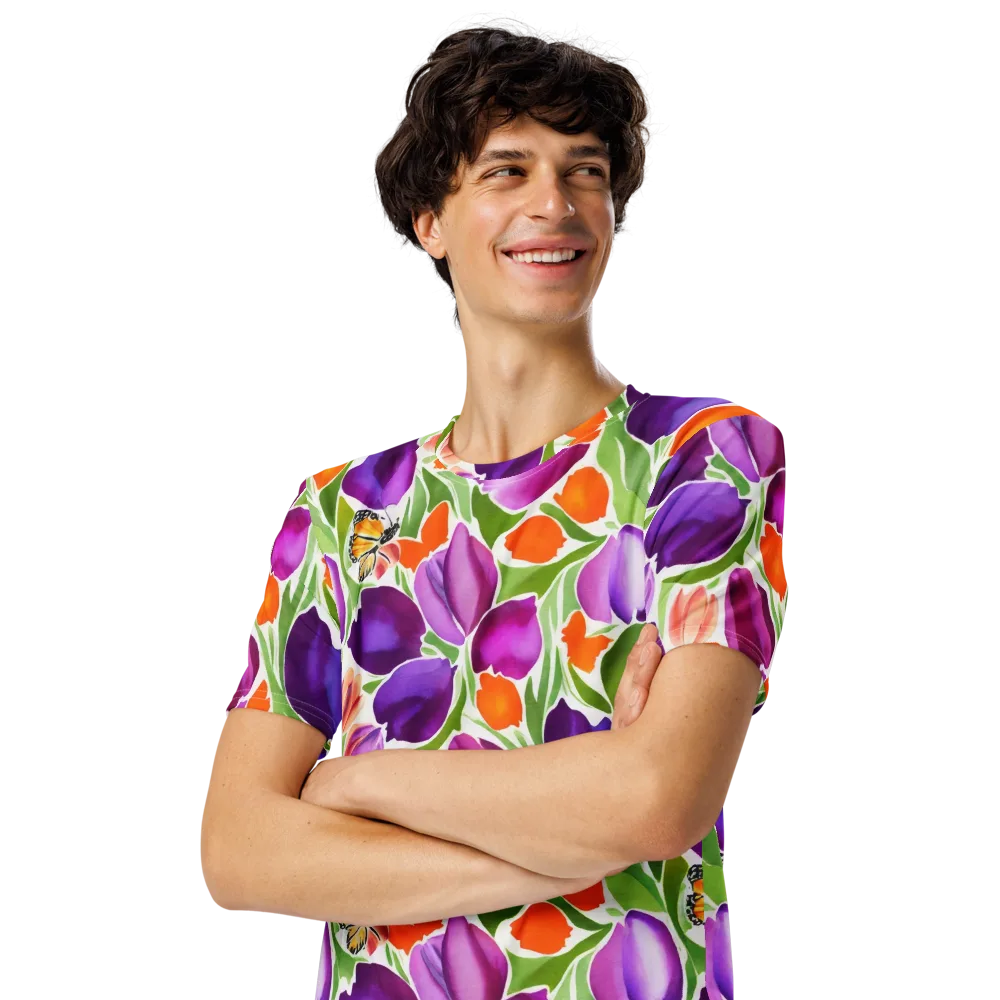 Tulip Carnival on Men's Crew Neck T-Shirt — Left Front