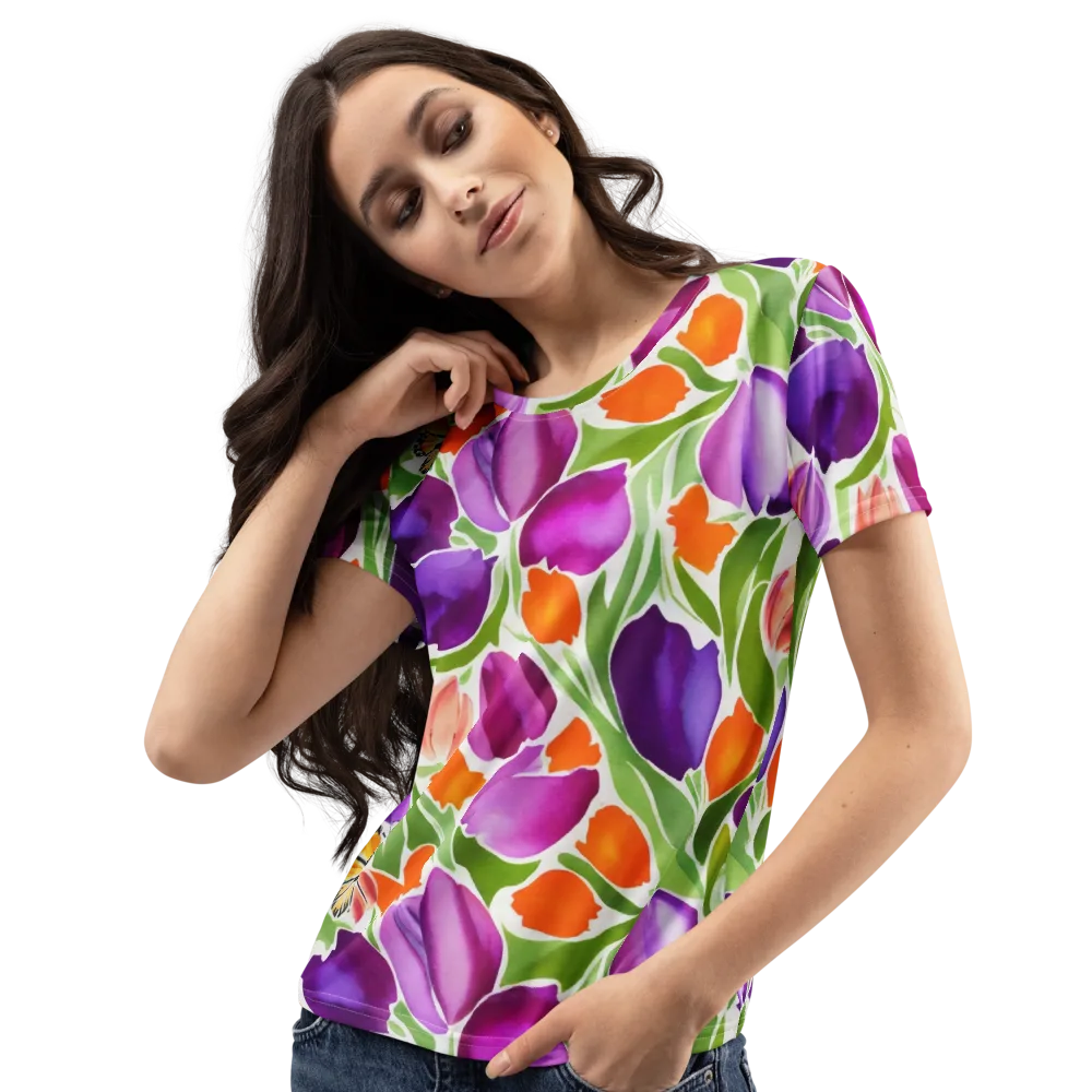 Tulip Carnival on Women's Crew Neck T-Shirt — Left Front