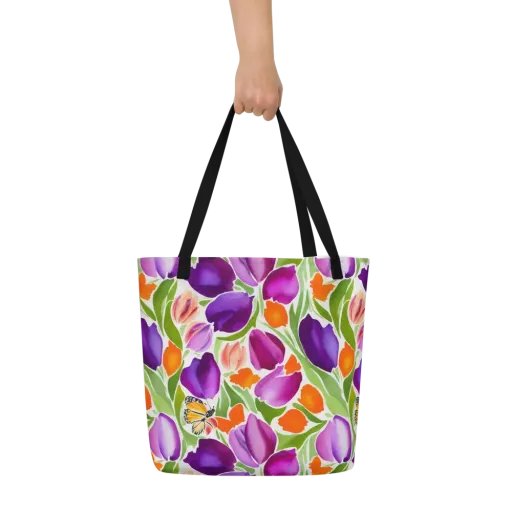 Tulip Carnival on a Large Tote Bag W/ Pocket