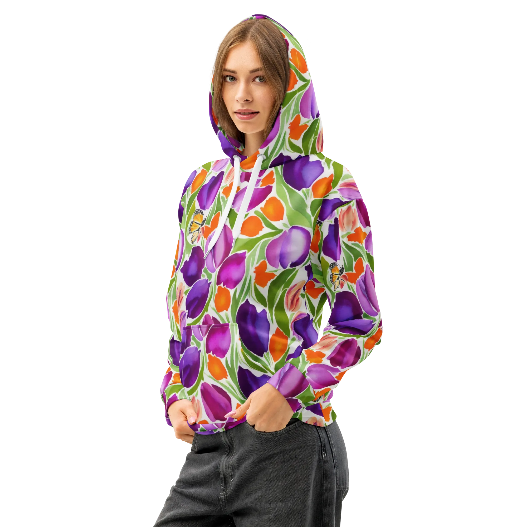 Tulip Carnival on Cotton Hoodie — Left Front