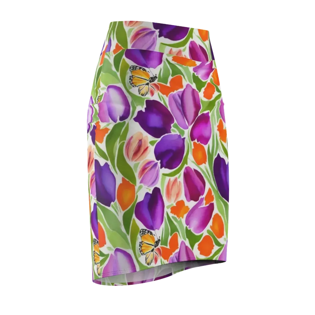 Tulip Carnival on Pencil Skirt — Front Side