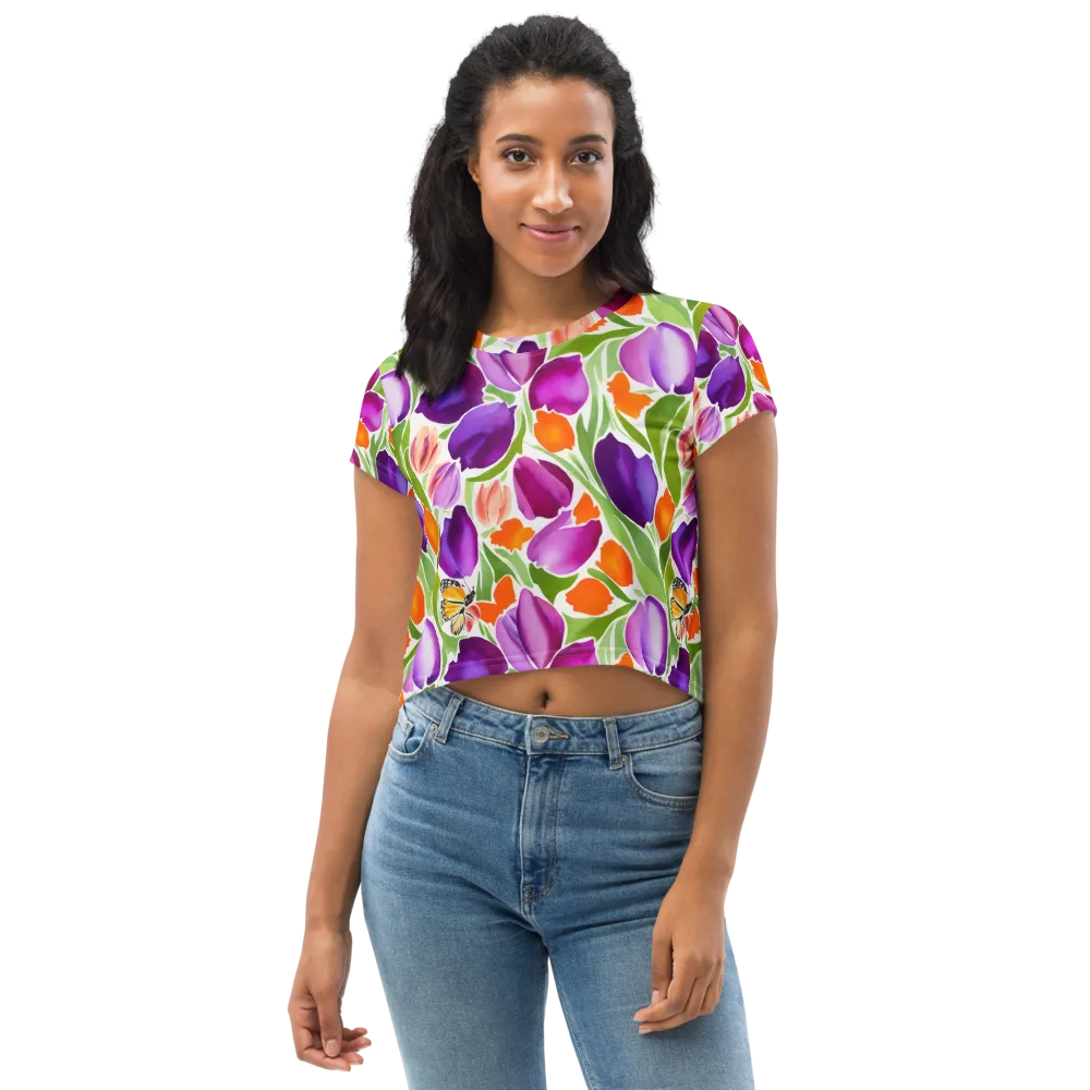 Tulip Carnival on Crop Tee — Front